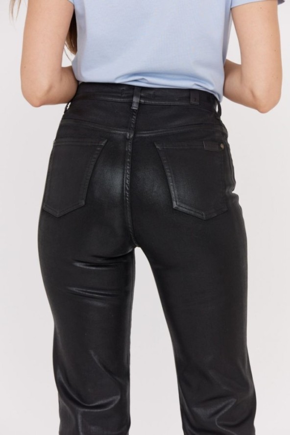 7 FOR ALL MANKIND Czarne błyszczące spodnie damskie Logan Stovepipe Supshicoa, Rozmiar 30