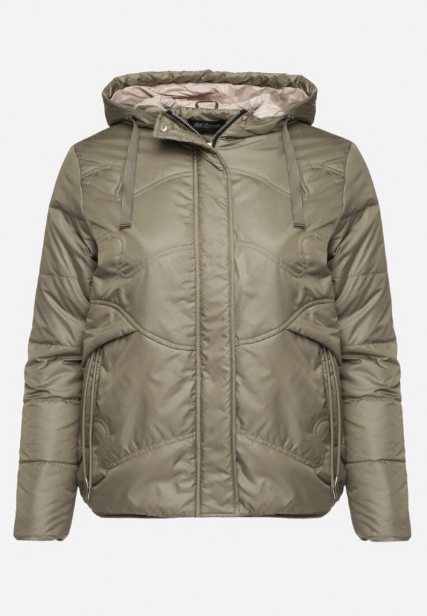 Zielona Kurtka Pikowana z Kapturem Karbia