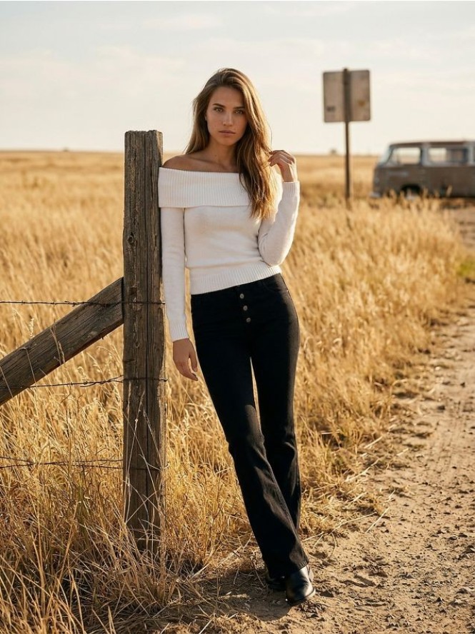 Spodnie jeansowe flare - czarny