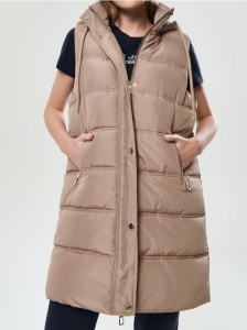 Kamizelka puffer z kapturem - beżowy