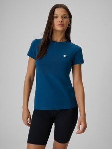 4F T-shirt slim gładki damski - turkusowy S