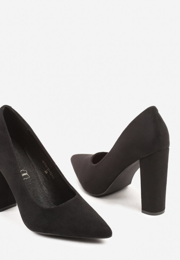 Czarne Czółenka Vices na Słupkowym Obcasie ze Skórzaną Wkładką Divira