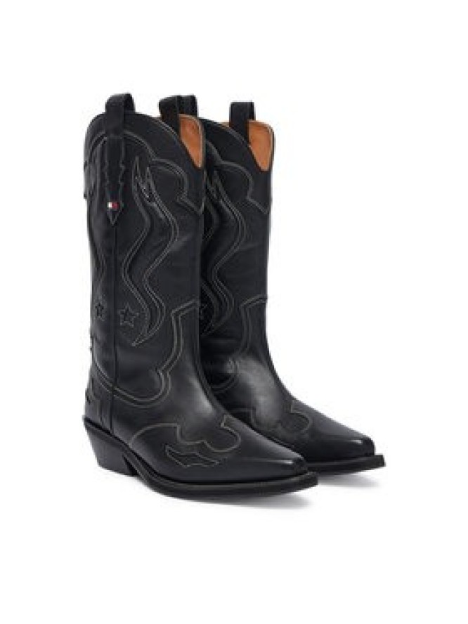 Tommy Jeans Kowbojki Archive Cowboy Boot Leather EN0EN03046 Czarny