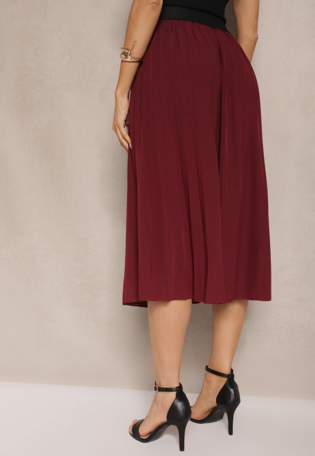 Bordowa Casualowa Spódnica Plisowana z Gumką w Pasie Velentina