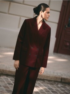 Sztruksowa marynarka dwurzędowa - mahoniowy