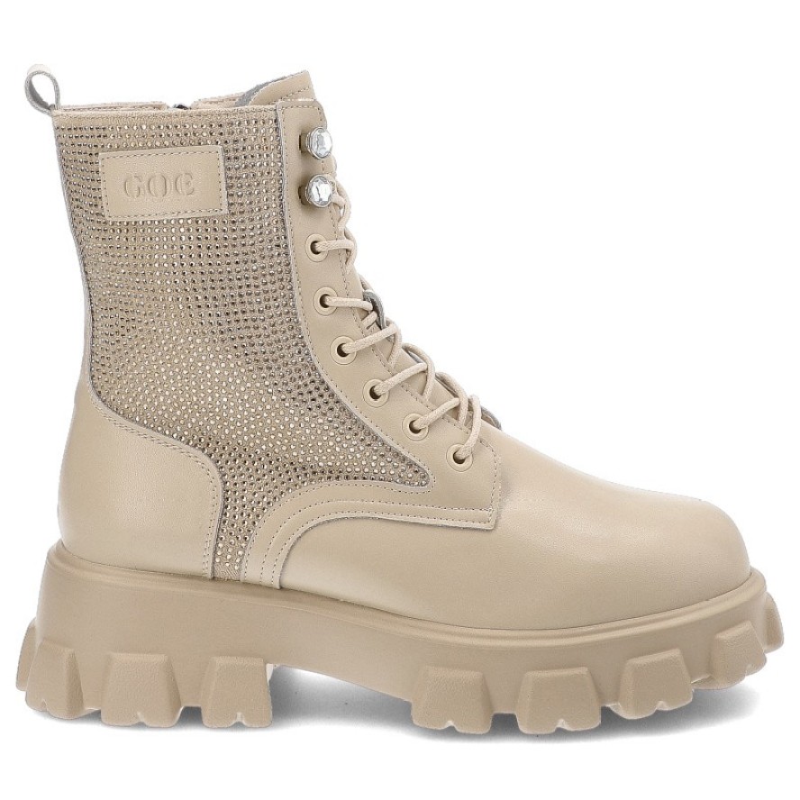 Beżowe Botki Goe Modne Obuwie Damskie Z Cyrkoniami