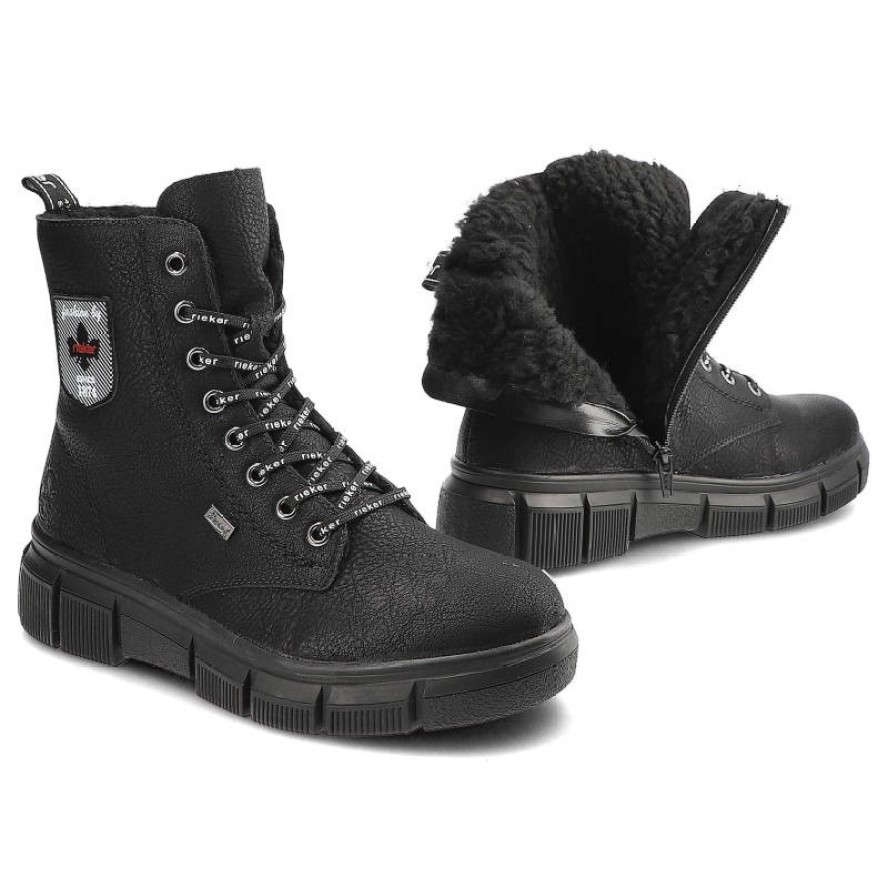 Czarne Botki Rieker Ocieplane Buty Damskie