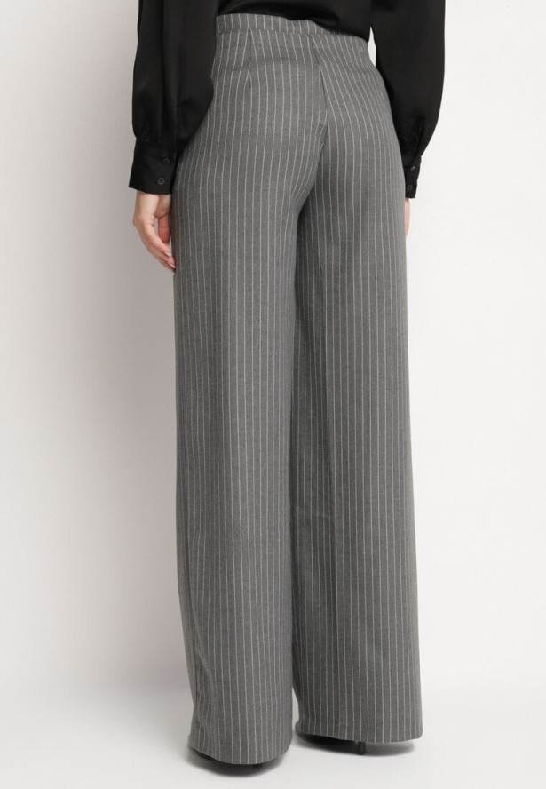 Ciemnoszare Spodnie Garniturowe z Wiskozą z Kieszeniami i Wiązaniem Sevitha