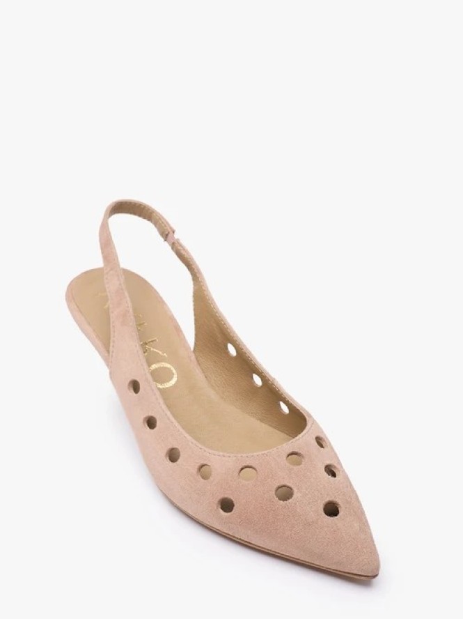 Brudnoróżowe wycinane czółenka bez pięty slingback