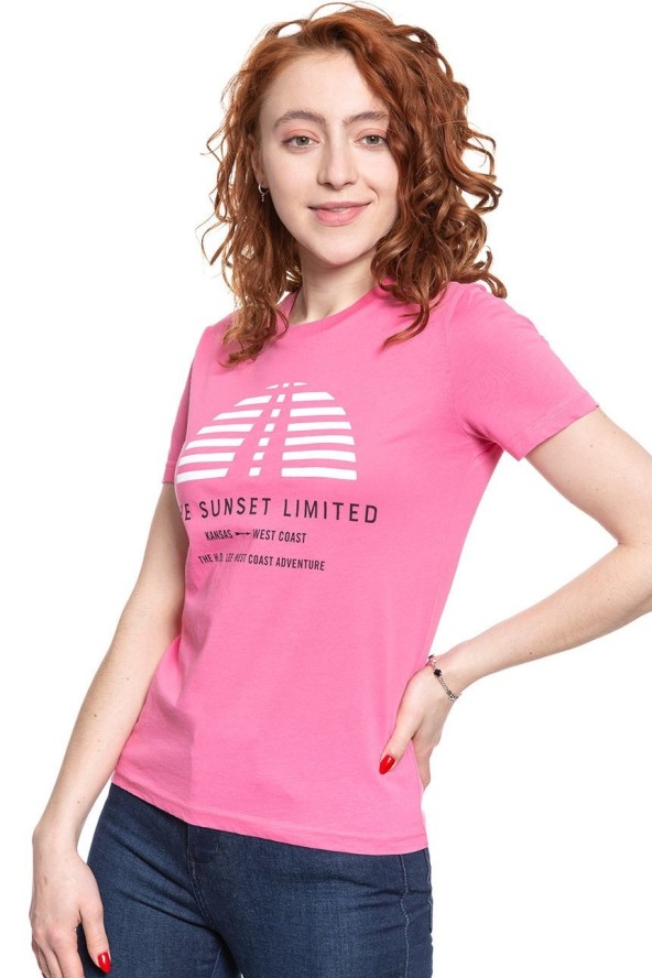 LEE T SHIRT DAMSKI SUNSET TEE CHROME PINK L42XEPNE 112109515