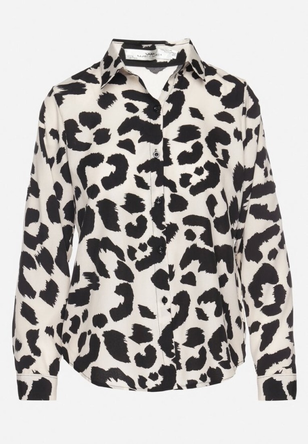 Jasnobeżowa Koszula w Panterkę z Bawełną Efariela