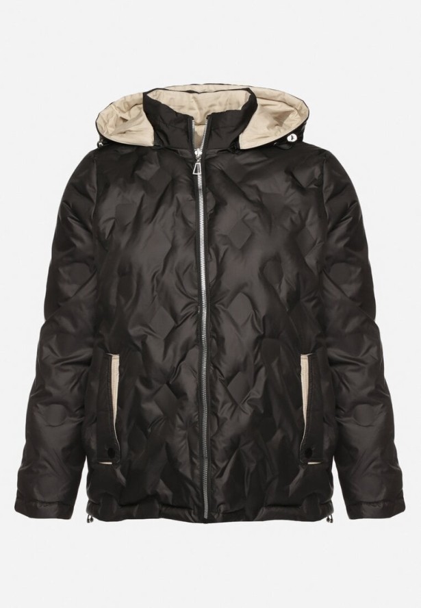 Czarna Kurtka Dwustronna z Odpinanym Kapturem Frolbia