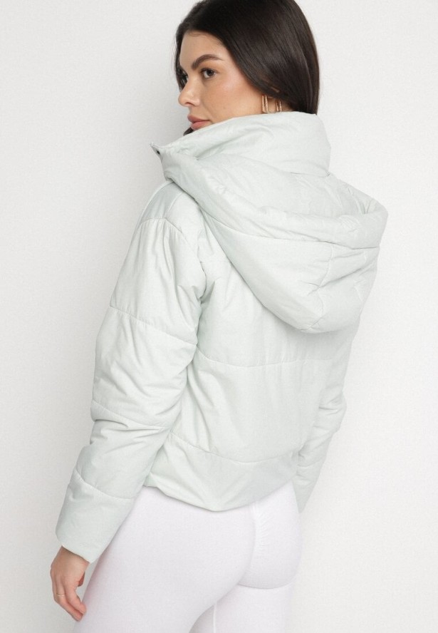 Miętowa Pikowana Kurtka z Kapturem i Lekkim Ociepleniem Ninirila