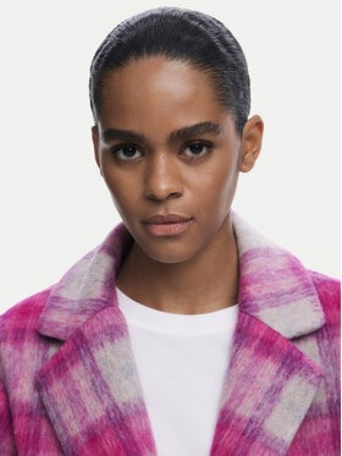 Desigual Płaszcz wełniany Pinkcheck 25WWEW15 Różowy Regular Fit
