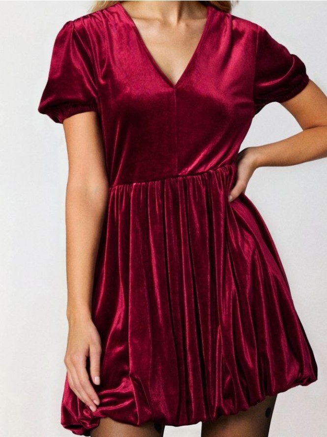 Sukienka mini bombka - bordowy