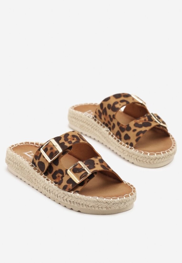 Panterkowe Klapki z Klamrami i Jutową Plecionką Karinn