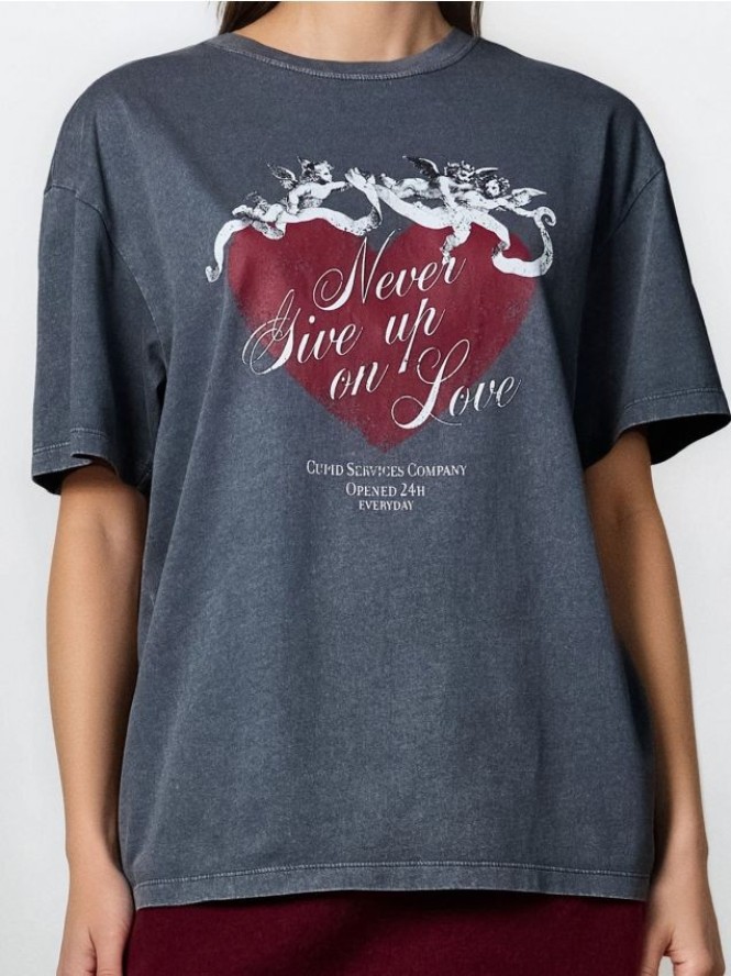 Bawełniana koszulka z nadrukiem - szary