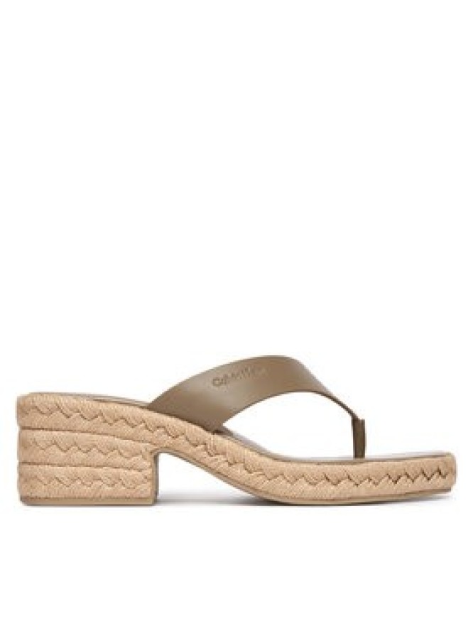 Calvin Klein Japonki Block Heel Espa 50 Thong Lth HW0HW02902 Brązowy