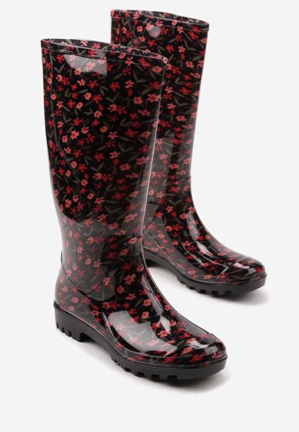 Czarne Kalosze Ozdobione Kwiatami Olivorie