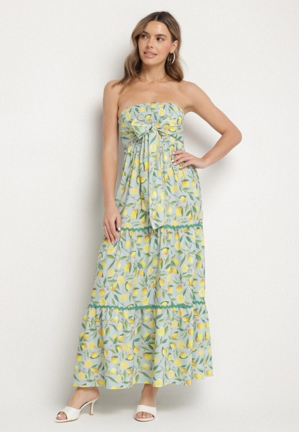 Ciemnozielona Sukienka w Cytryny z Kokardą Galadessa