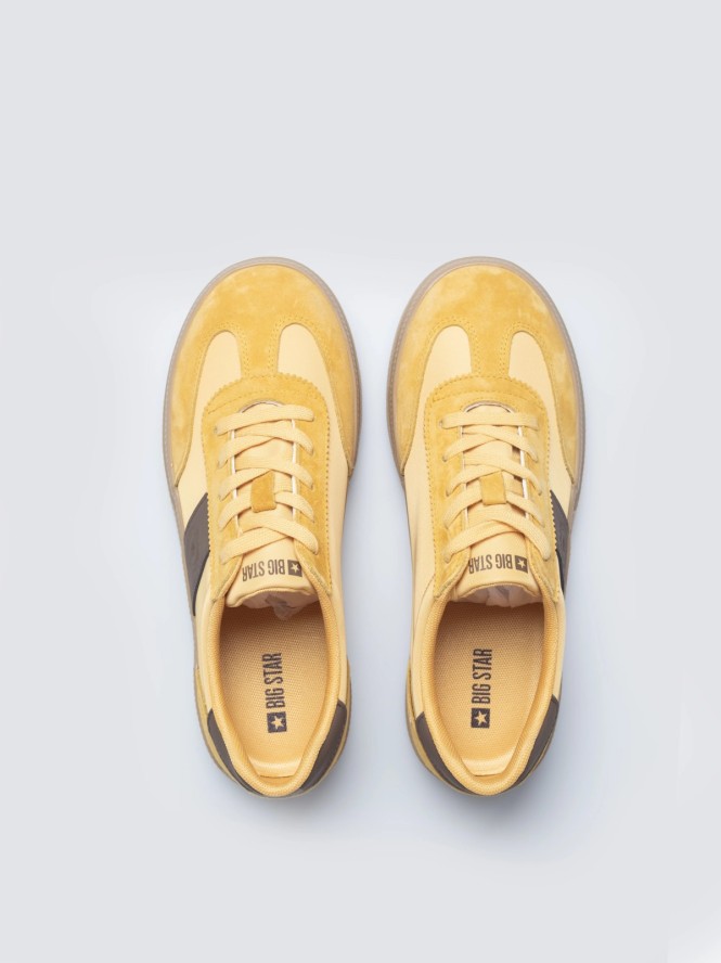 sneakersy damskie ze skórzanymi wstawkami żółte tt274166 201