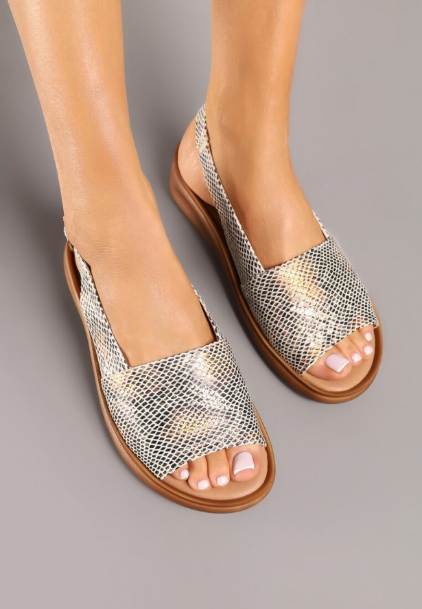 Beżowe Sandały Ozdobione Paskiem Podtrzymującym Piętę Jenavira