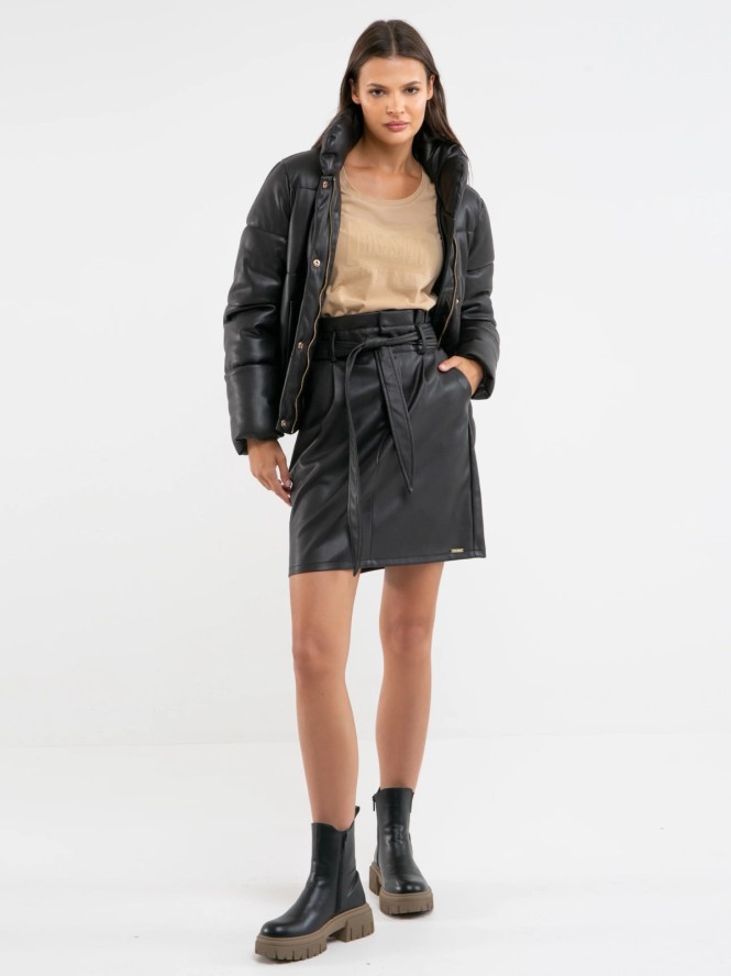 Spódnica damska mini z imitacji skóry ciemnobrązowa Marianela 804