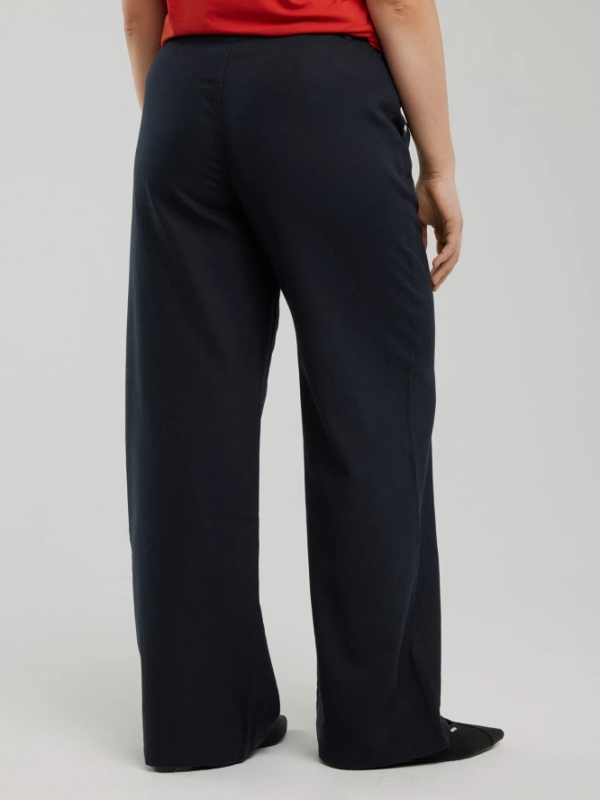 Spodnie damskie z szeroką nogawką z dodatkiem lnu czarne Malu 907