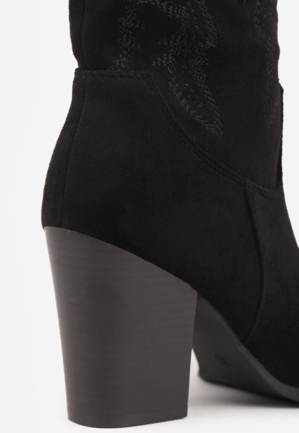 Czarne Botki na Obcasie w Stylu Kowbojek z Brokatem Remitha