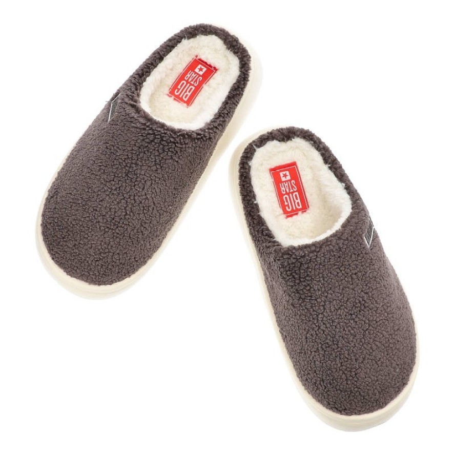 Szare Klapki Big Star Wygodne Ocieplane Kapcie Damskie