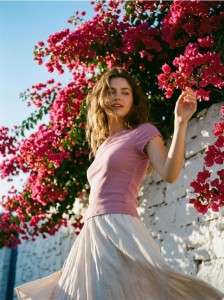 Wiskozowa koszulka z krótkim rękawem - różowy