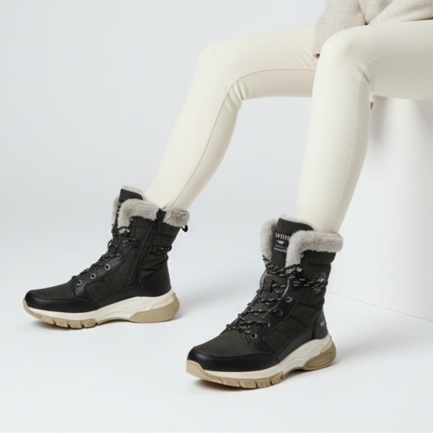 Czarne Śniegowce Mustang Ocieplane Buty Damskie