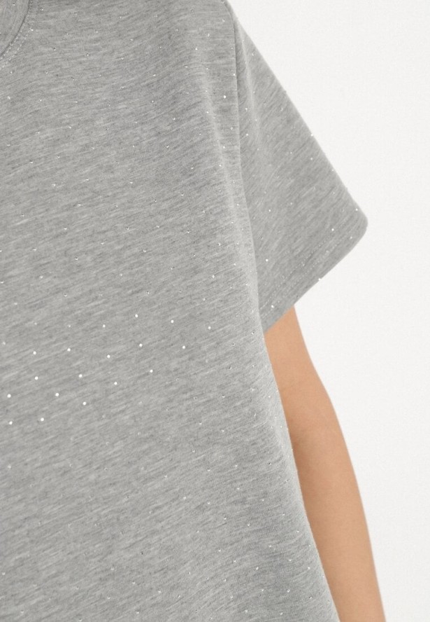 Szary T-shirt z Wiskozą Ozdobiony Cyrkoniami Hirritia