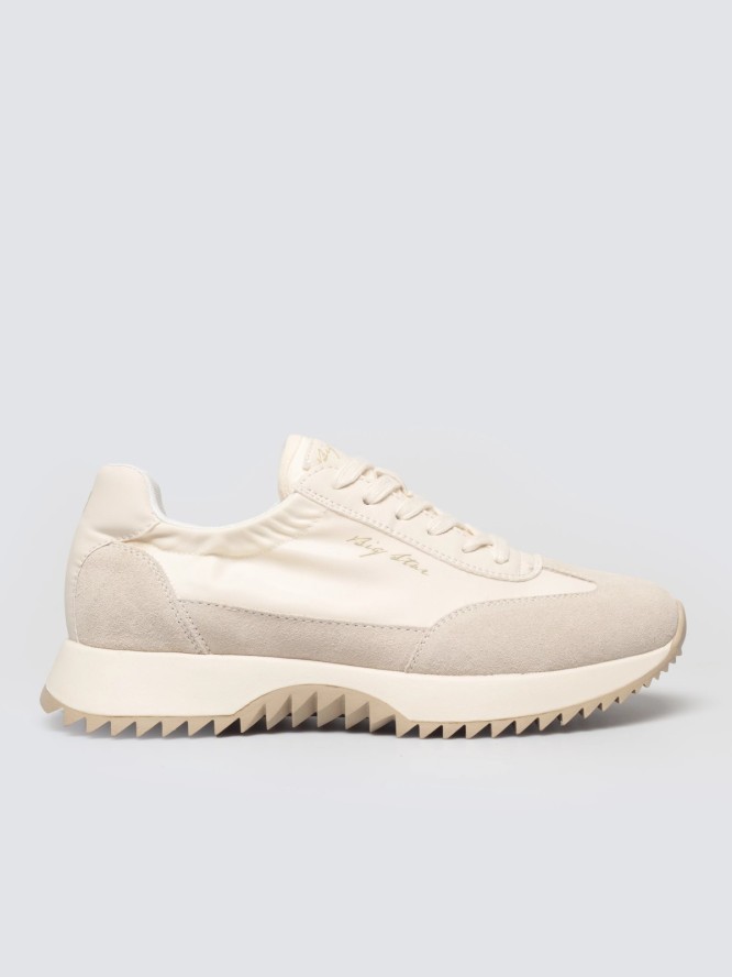 sneakersy damskie z zamszowymi wstawkami beżowe tt274512 801