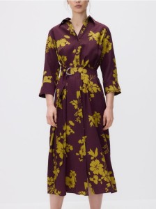 Koszulowa sukienka midi z paskiem - wielobarwny