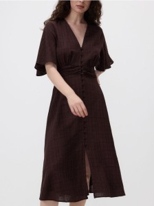 Sukienka midi z bawełną - brązowy