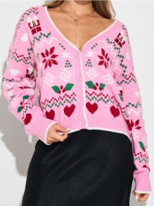 Świąteczny kardigan z motywem gwiazdy betlejemskiej i serduszek - wielobarwny