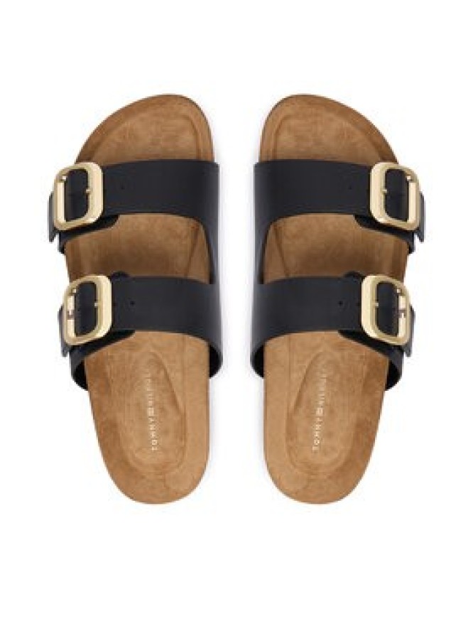 Tommy Hilfiger Klapki Leather Double Strap Cork Sandals FW0FW09118 Czarny