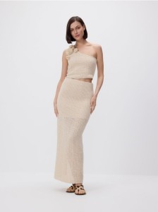 Dzianinowa spódnica midi - beżowy