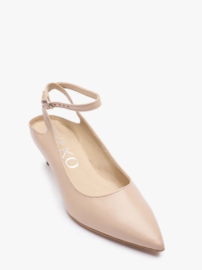 Beżowe czółenka kitten heels ze skóry licowej
