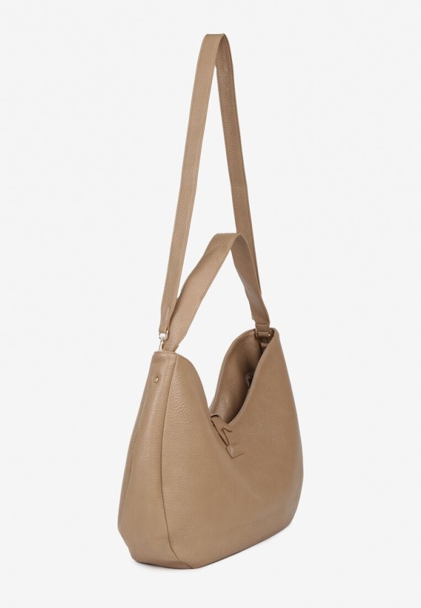 Beżowa Torebka Hobo Shopper Ozdobiona Plecionką Nalorella