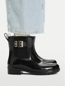 Tommy Hilfiger Kalosze Th Buckle Glossy Ankle Rain Boot FW0FW09543 Czarny