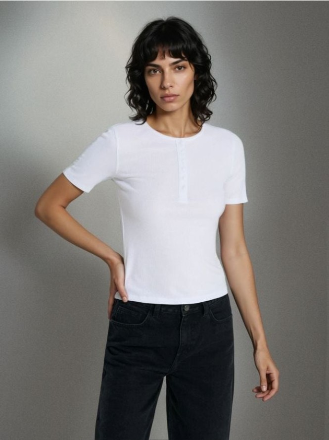 Prążkowana bluzka z wiskozy - biały