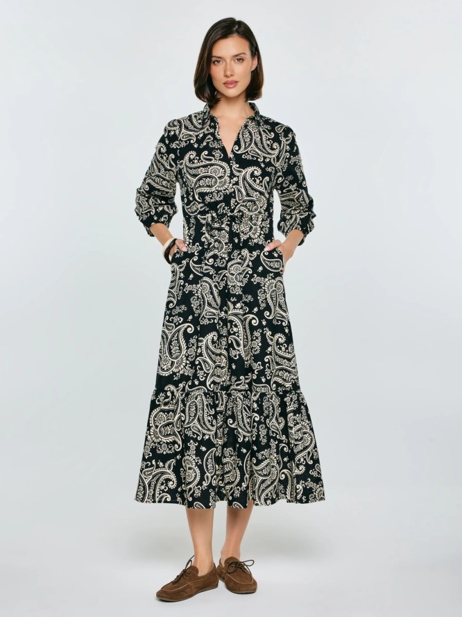 Sukienka damska midi ze wzorem paisley czarna Mazekin 907