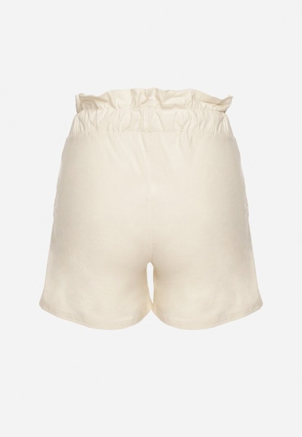 Jasnobeżowe Szorty z Bawełną z Wysokim Stanem Ozdobione Falbanką i Sznurkiem Acreria