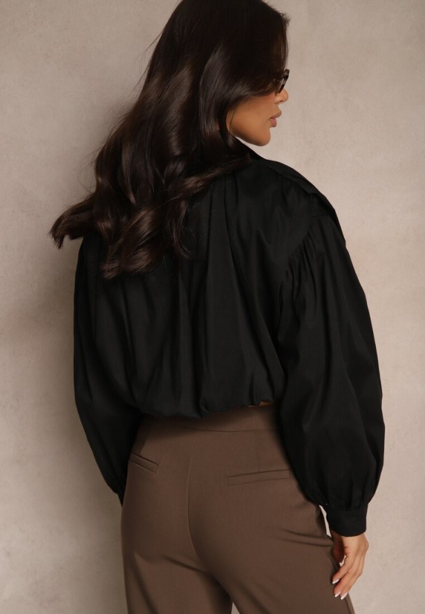 Czarna Krótka Koszula z Bawełny Nuridelle