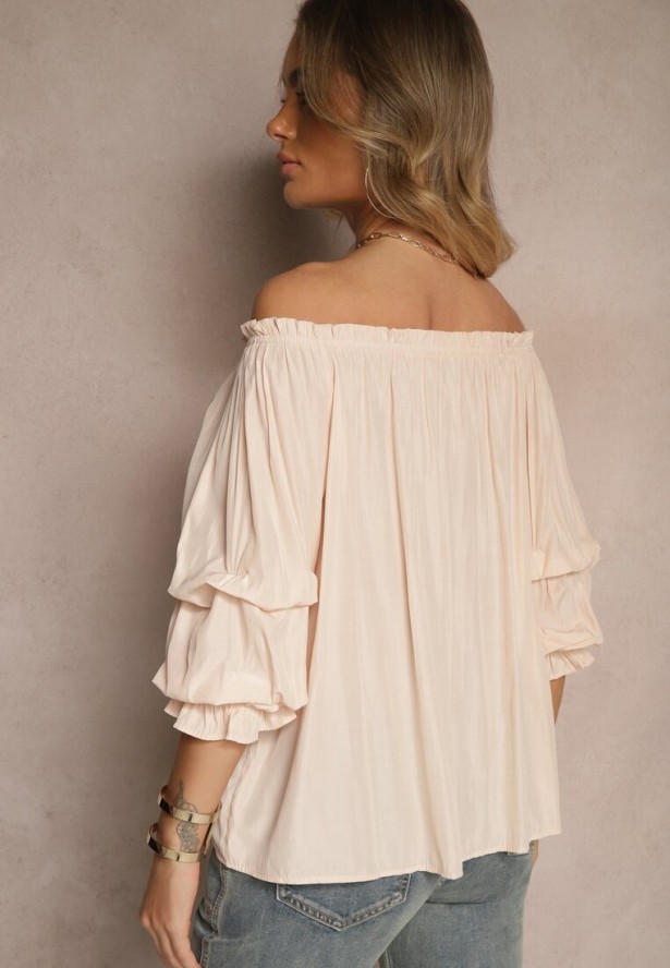 Jasnoróżowa Bluzka z Wiskozą Ozdobiona Falbanami Melzivia