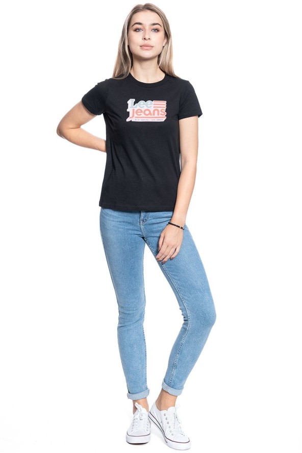 DAMSKI T-SHIRT LEE CREW NECK TEE BLACK L41LYG01 112109066
