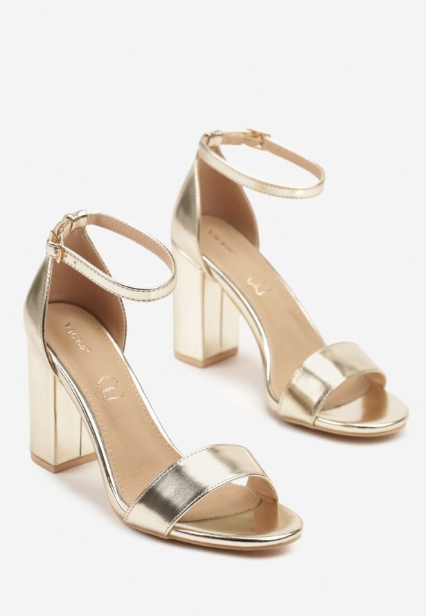 Złote Sandały Vices na Obcasie ze Skórzaną Wkładką Lishiria