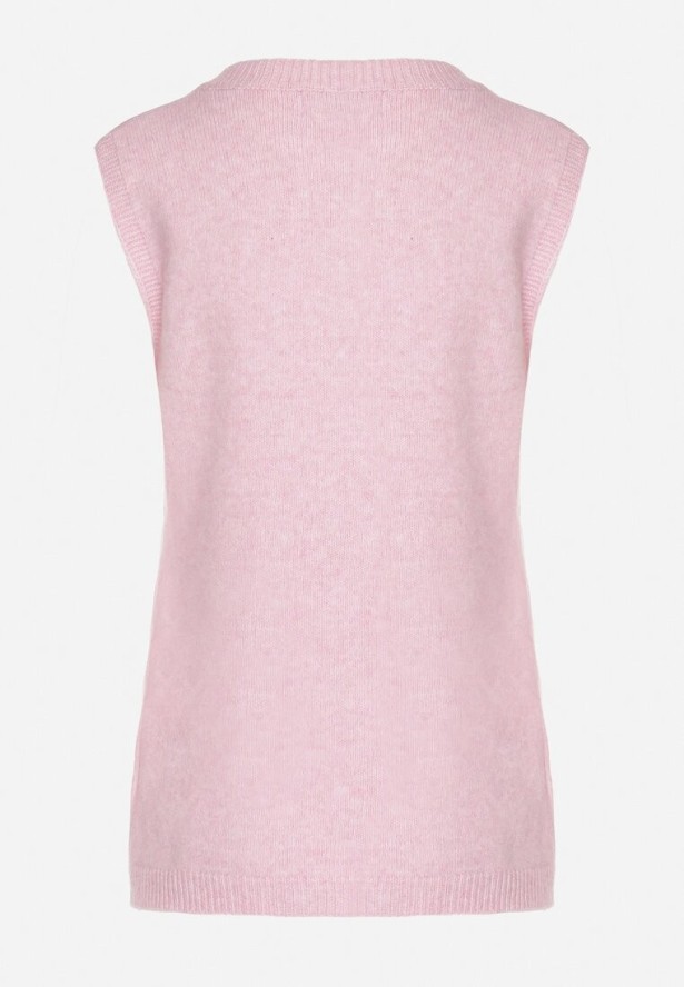 Różowa Rozpinana Kamizelka Sweterkowa z Wełną Quilzeki